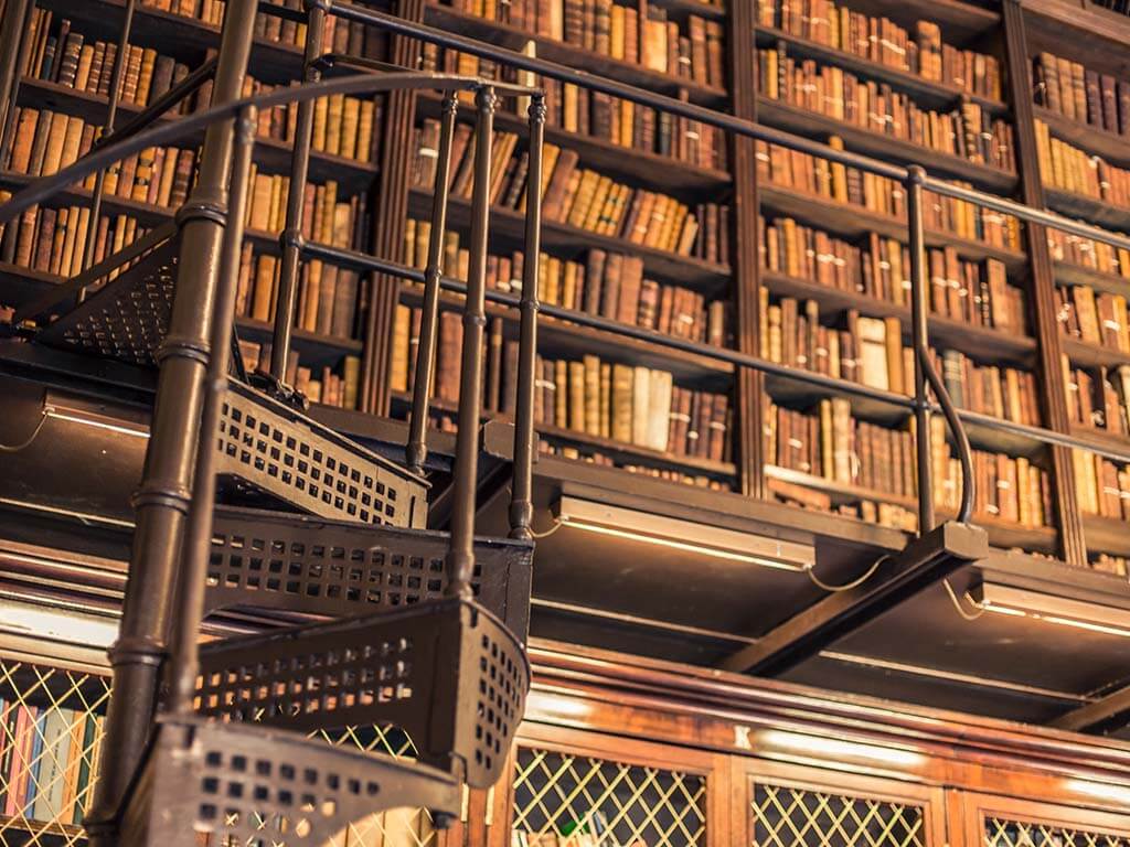 Book shelves in the Dun Library